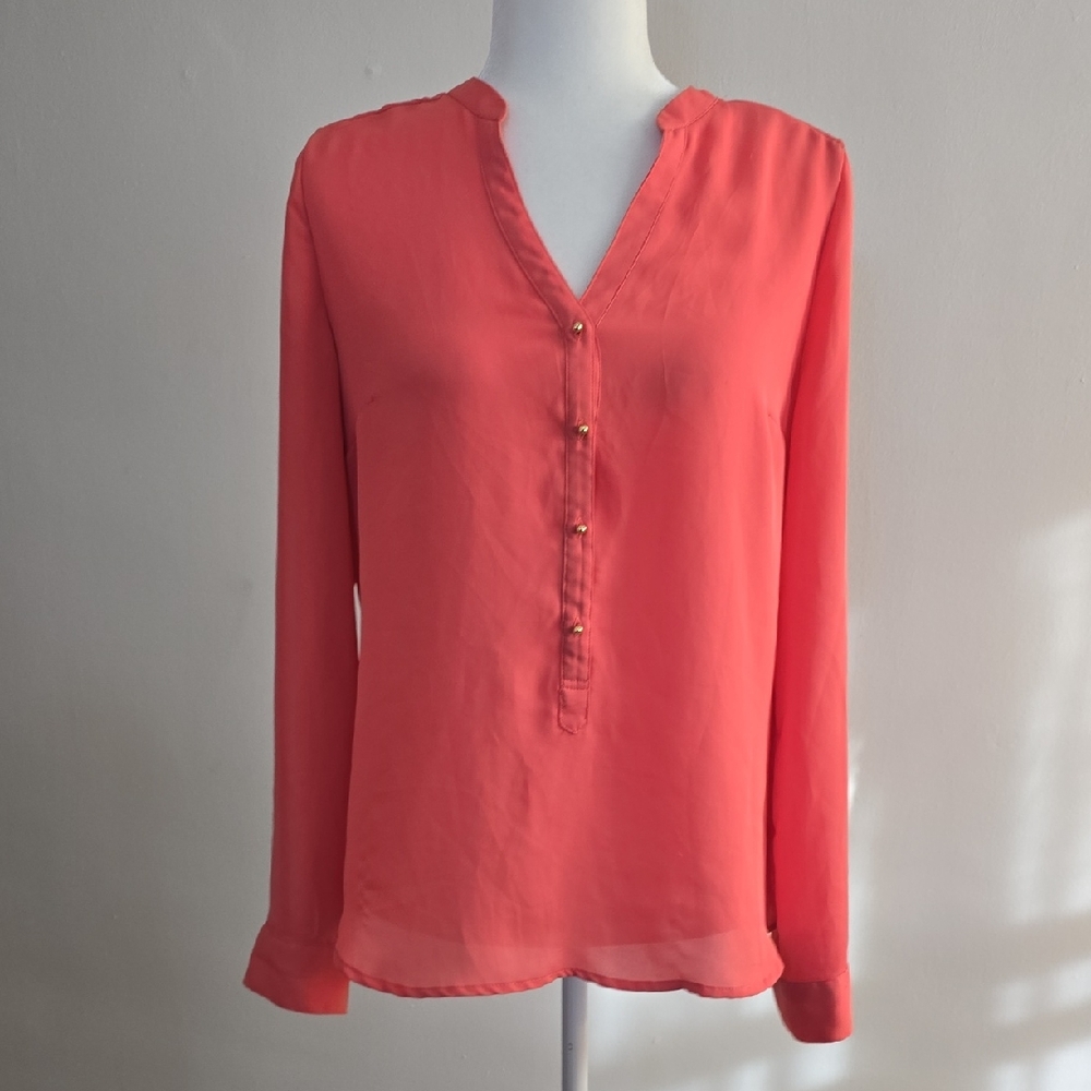 LC Lauren Conrad Coral Button-Front Blouse